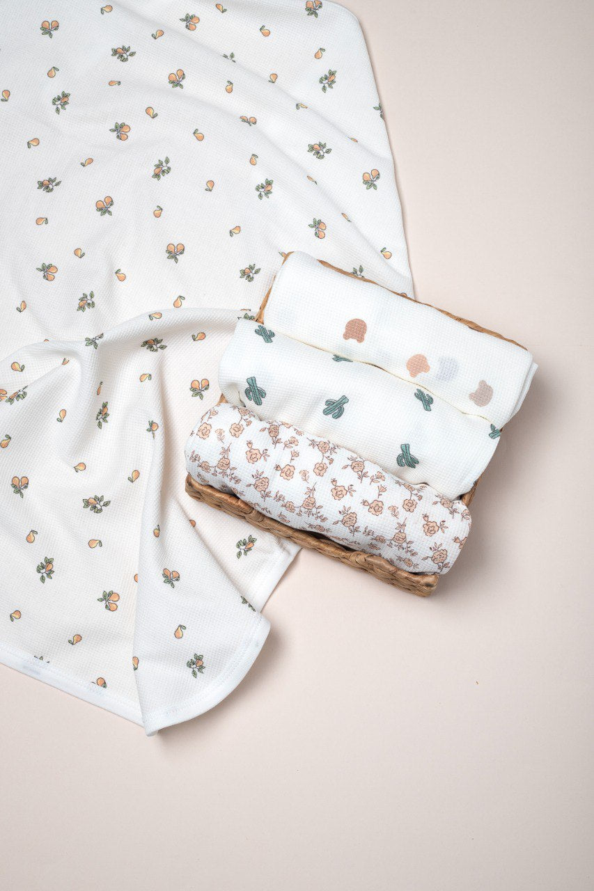 Couverture en coton imprimé fleurs - 80 x 90