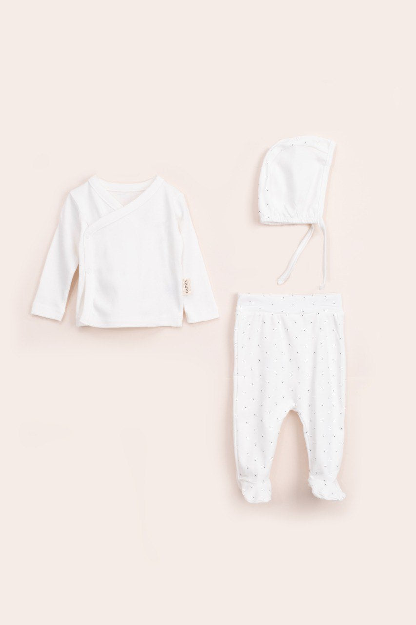 Ensemble naissance 2 pièces et bonnet en coton - Petit pois