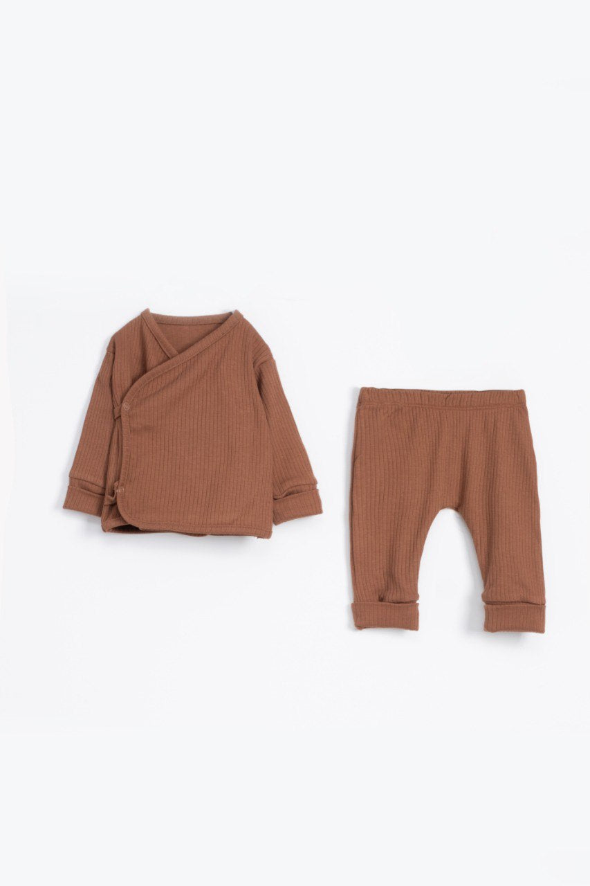 Ensemble évolutif gilet bébé en coton - Marron