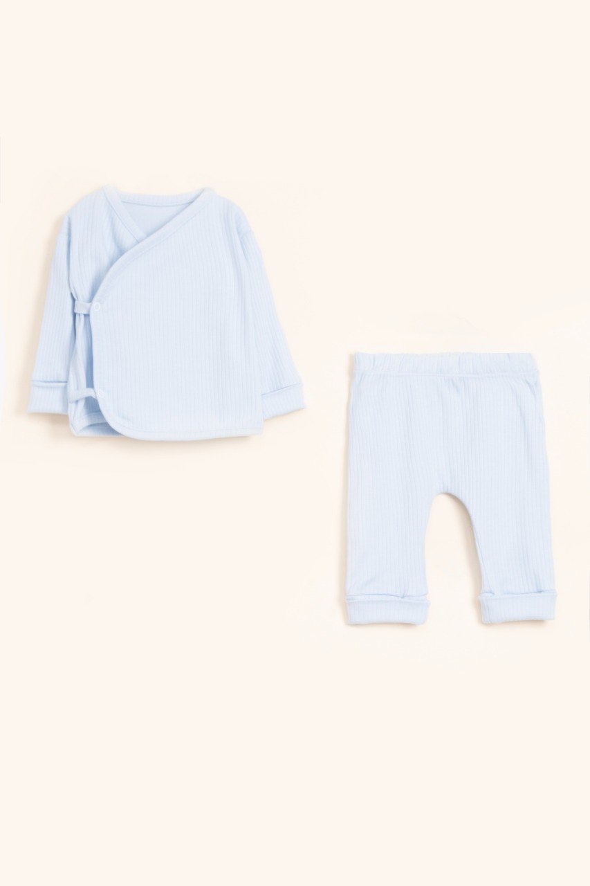Ensemble évolutif gilet bébé en coton - Bleu