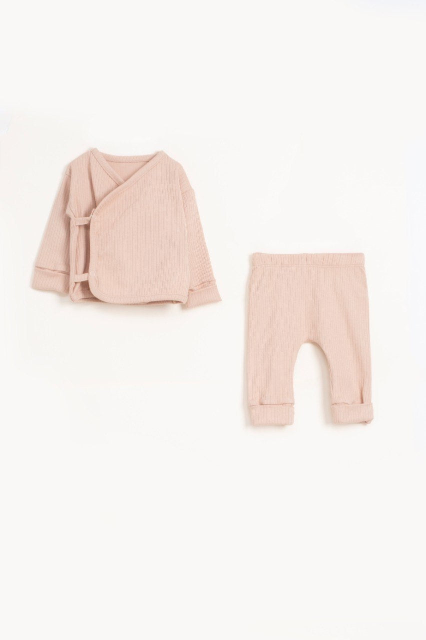 Ensemble évolutif gilet bébé en coton - Rose