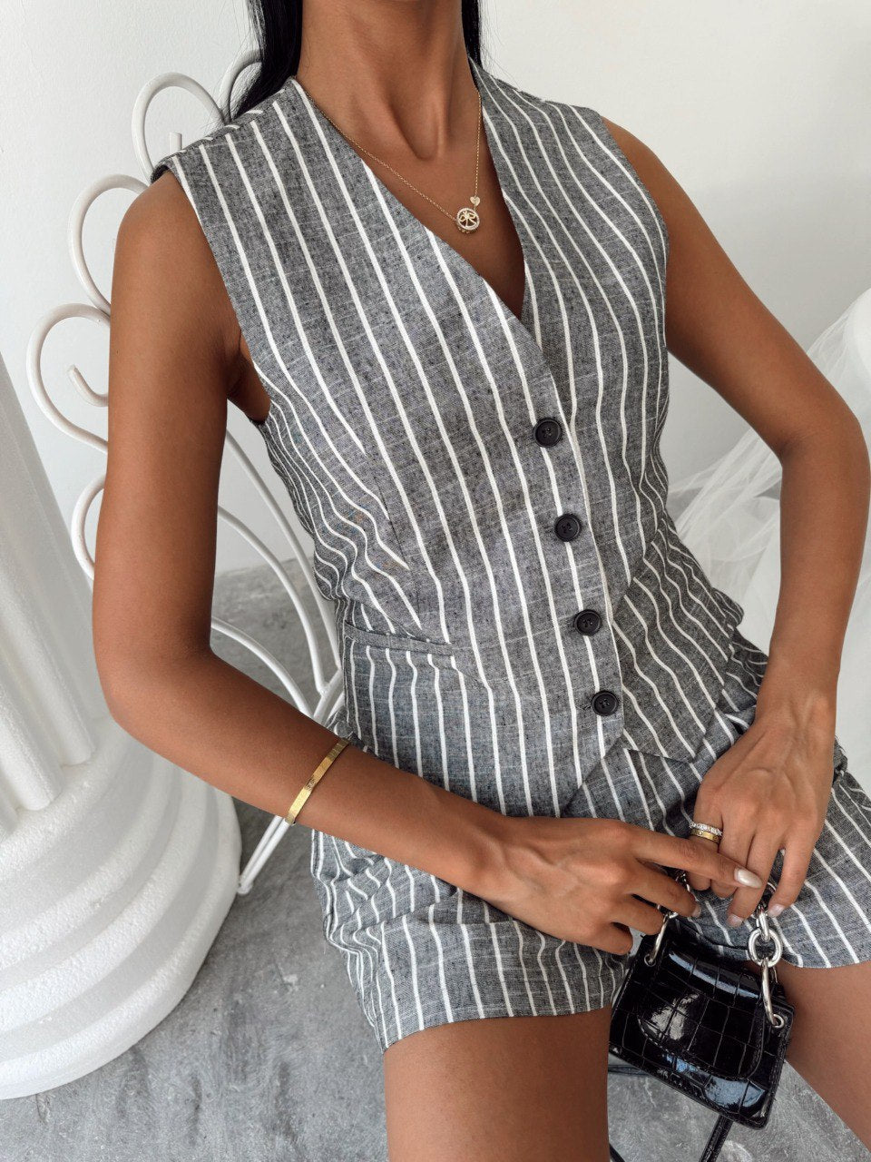 Ensemble short et gilet de costume à rayures