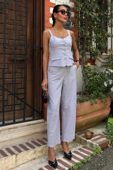 Ensemble pantalon et gilet de costume à bretelles