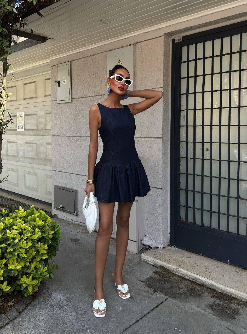 Robe courte effet jean dos nu