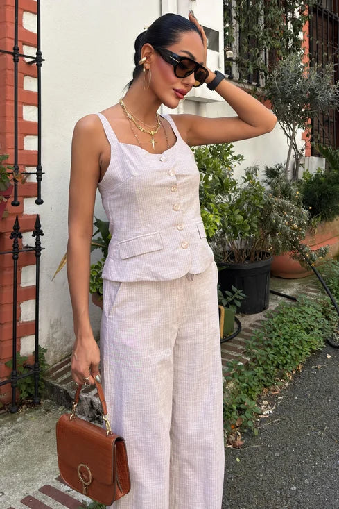Ensemble pantalon et gilet de costume à bretelles