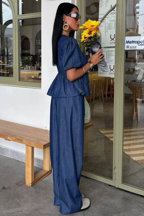 Ensemble pantalon et blouse manche courte