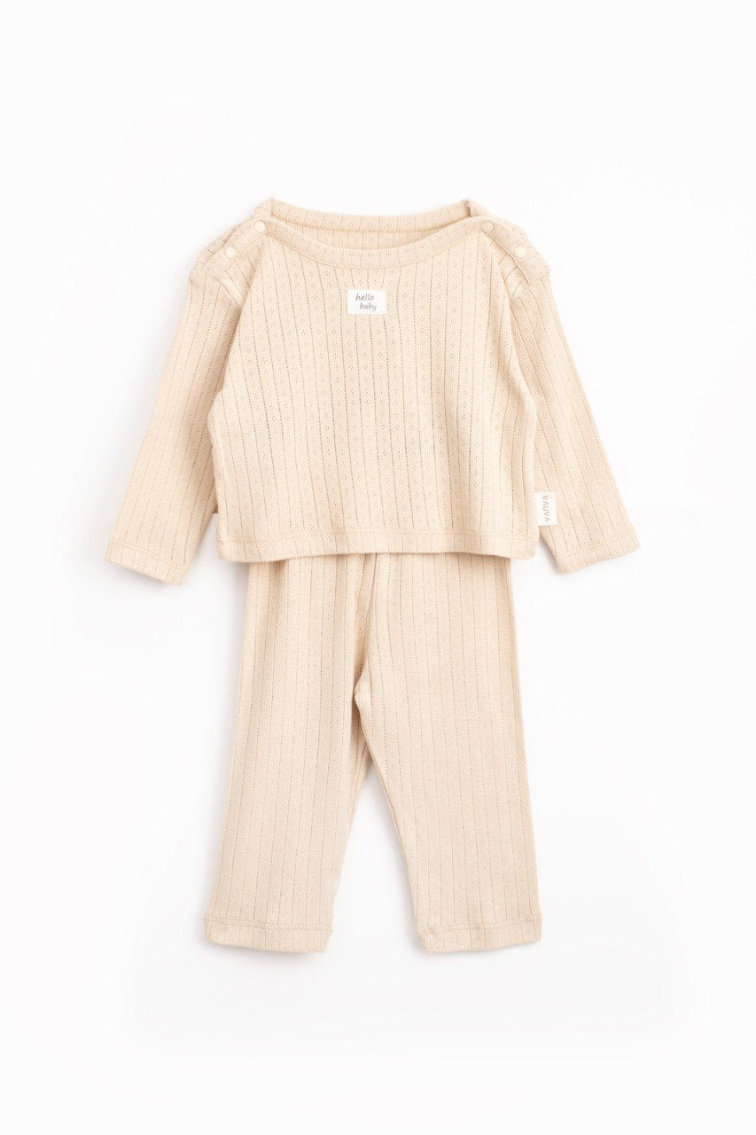 Pyjama 2 pièces côtelé en coton - Beige