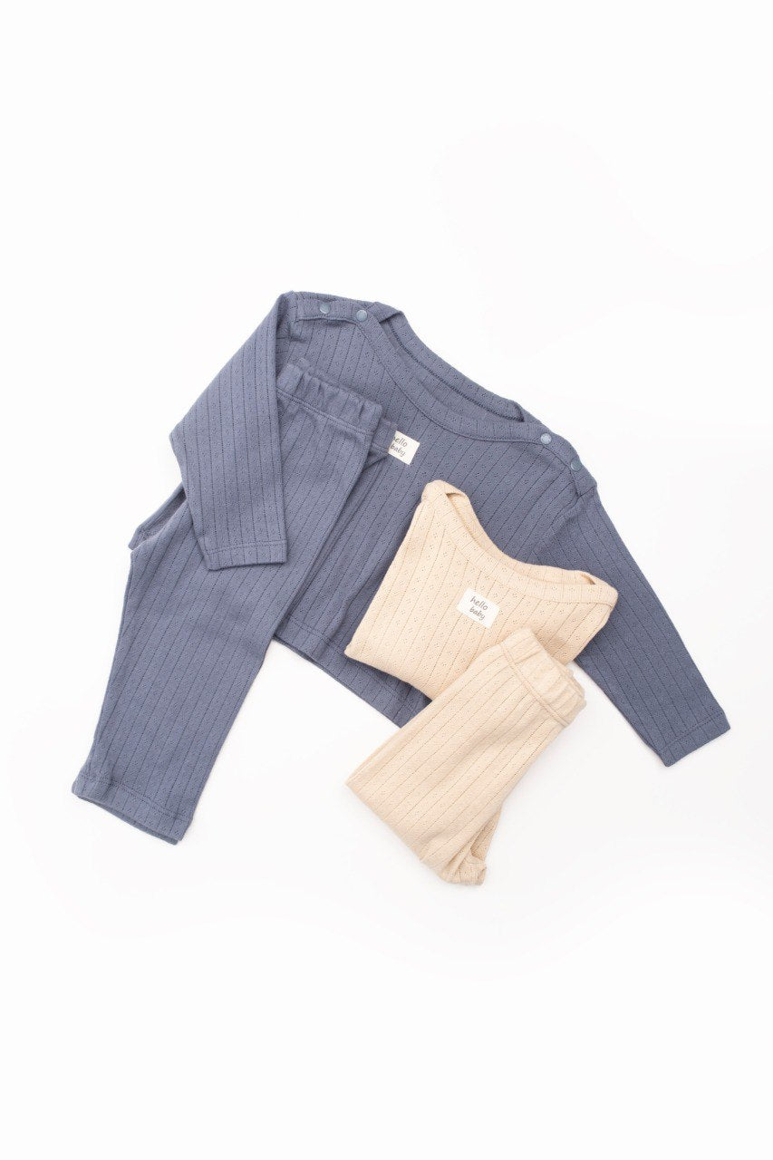 Pyjama 2 pièces côtelé en coton - Bleu nuit