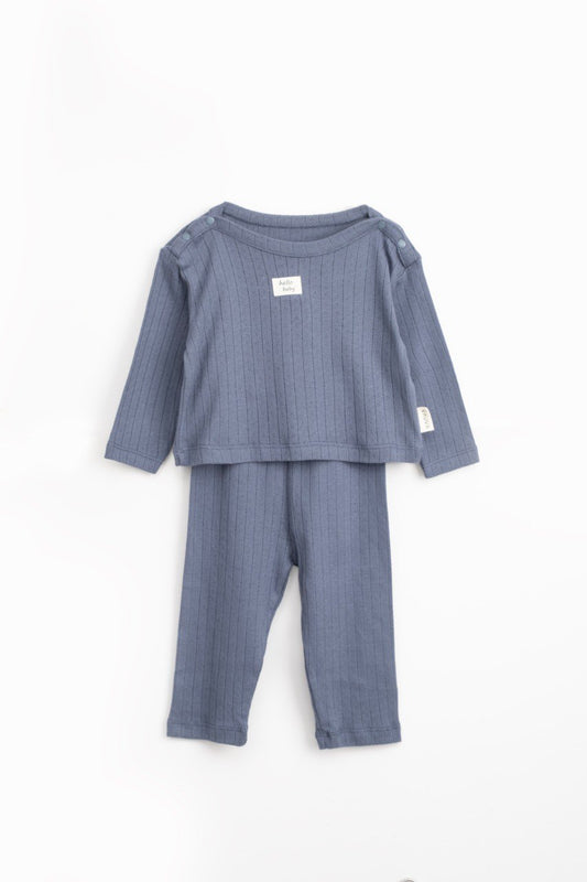 Pyjama 2 pièces côtelé en coton - Bleu nuit