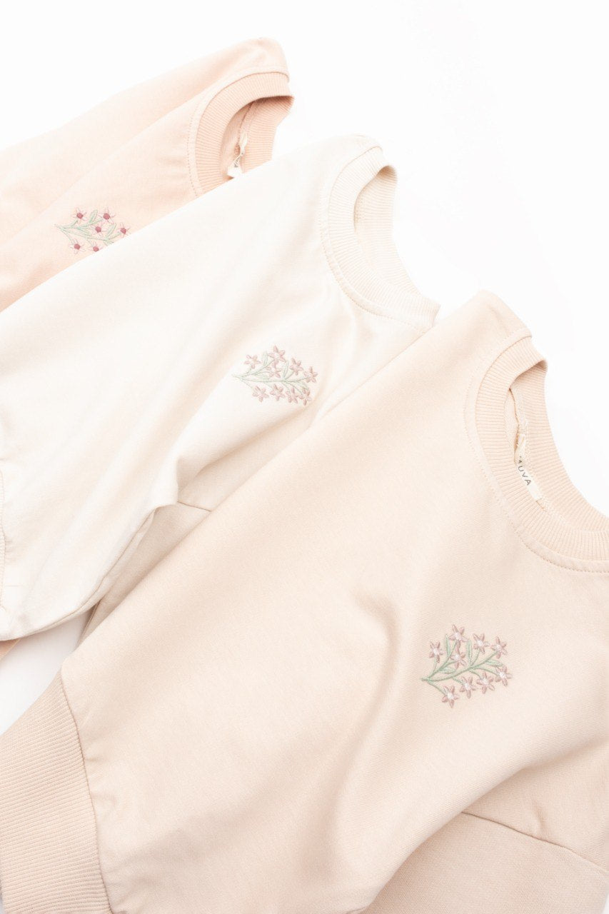 Sweat fleur en coton - Beige clair