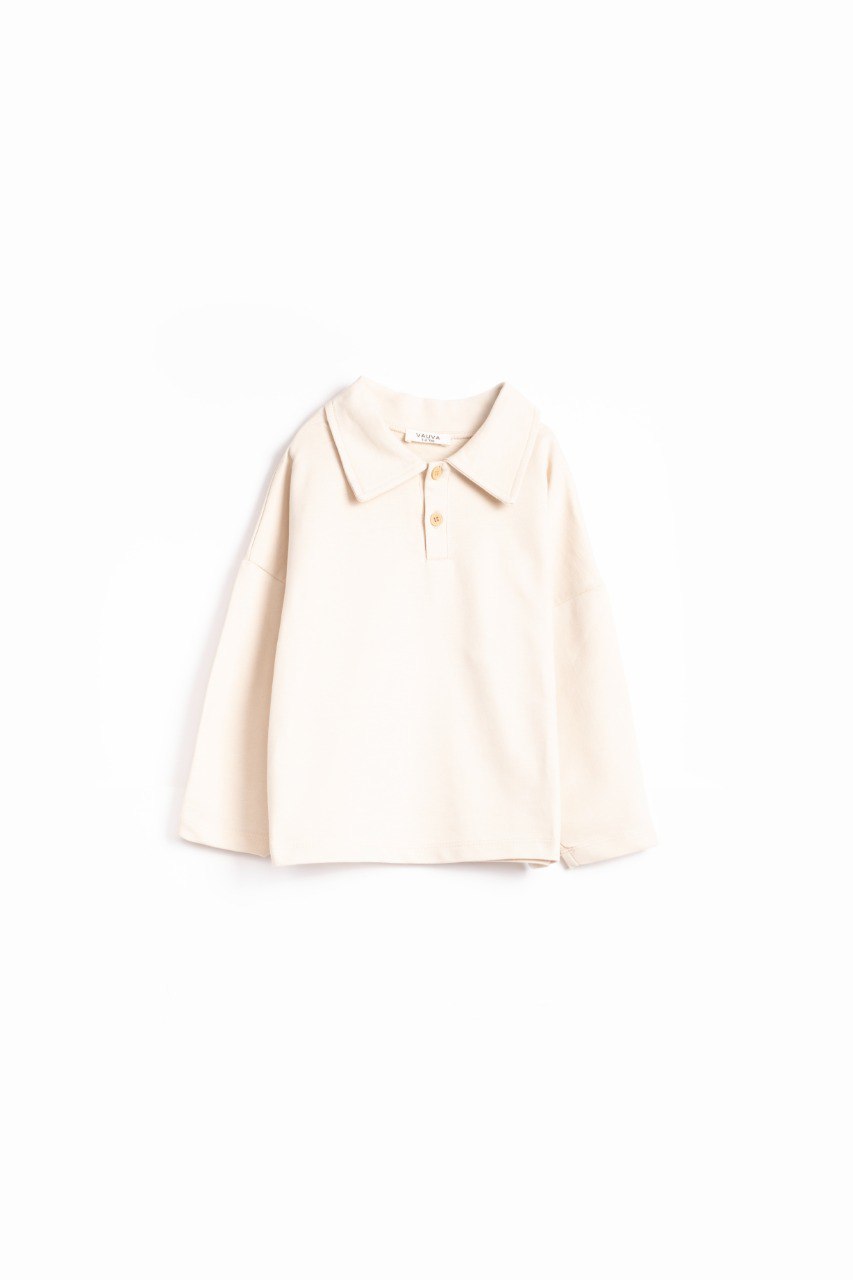 Sweat à col en coton - Beige clair