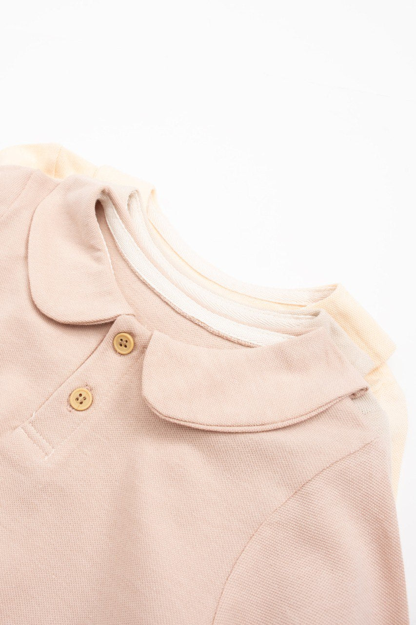 Ensemble 2 pièces pull col claudine en coton - Beige et rouge