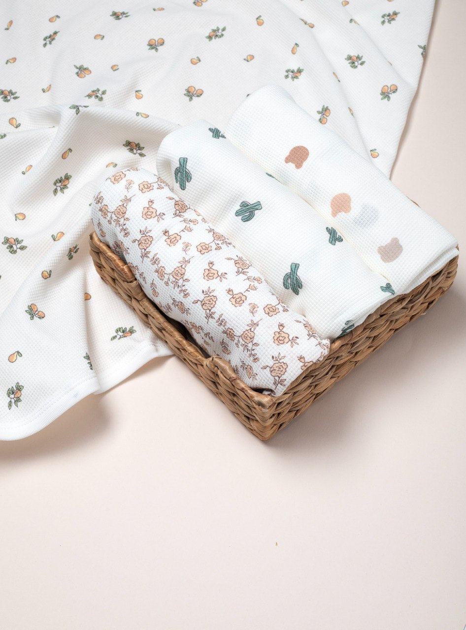 Couverture en coton imprimé fleurs - 80 x 90