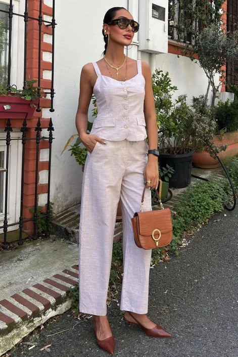 Ensemble pantalon et gilet de costume à bretelles